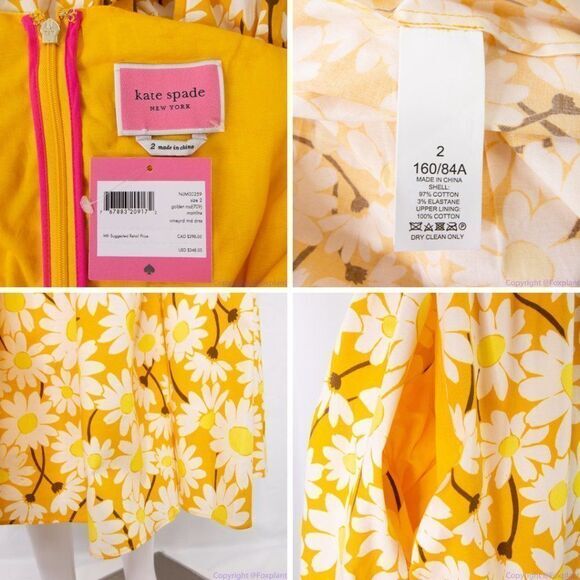 NWT kate spade Kate Daisy Vineyard Midi Cotton Dress, Yellow - Picture 15 of 16